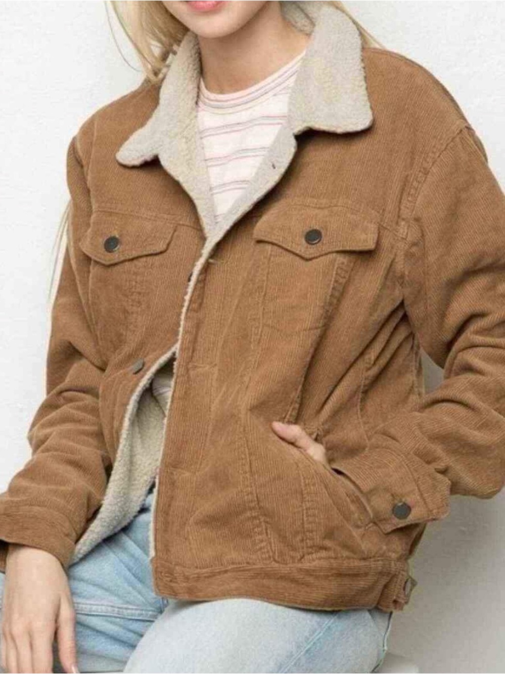 John Galt Corduroy Sherpa Trucker Jacket Western Y2K Brown NWOT